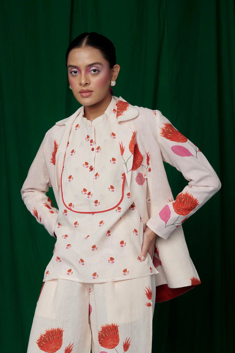 Wildflower Linen Jacket and Lounge Pants - CiceroniCo - ord SetSaphed