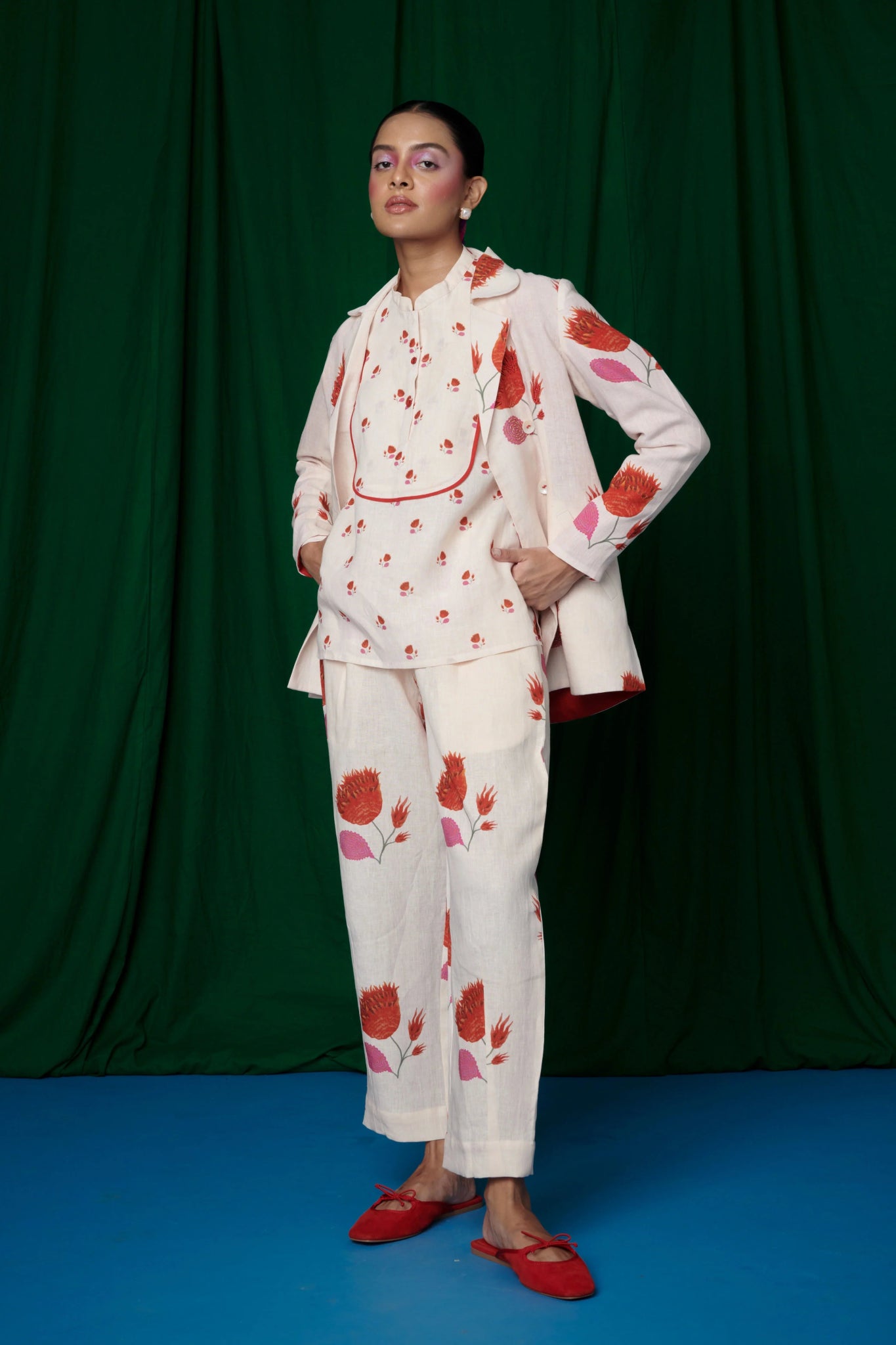 Wildflower Linen Jacket and Lounge Pants - CiceroniCo - ord SetSaphed