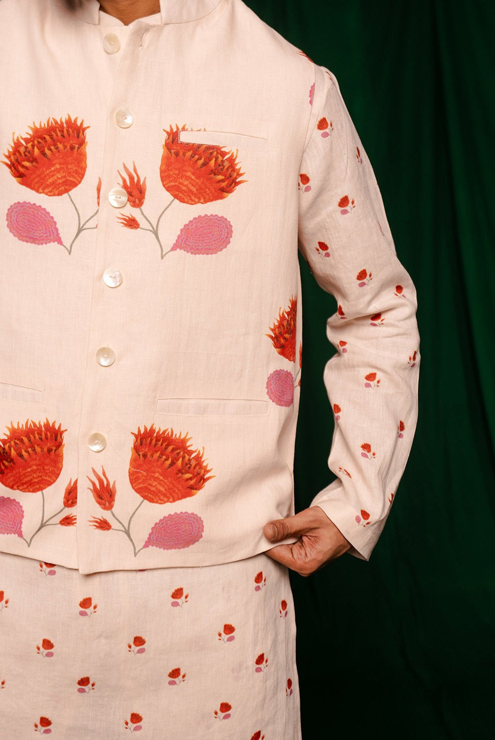 Wildflower Linen Nehru Jacket - CiceroniJacketsSaphed