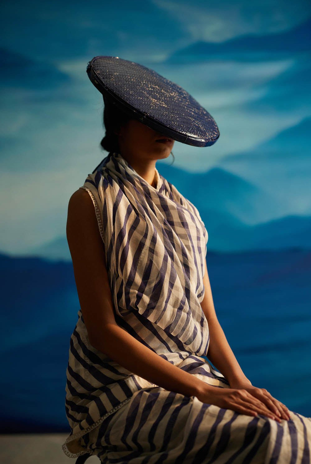 Willow Chanderi Stripe Saree With Petticoat - CiceroniSareeAhmev