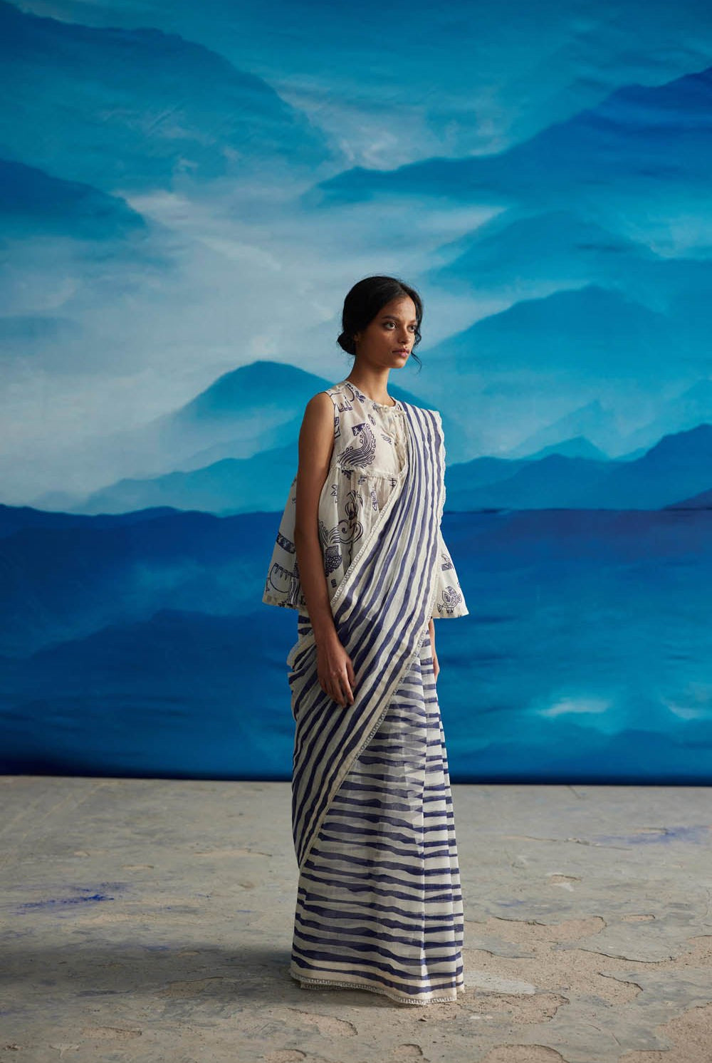 Willow Chanderi Stripe Saree With Petticoat - CiceroniSareeAhmev