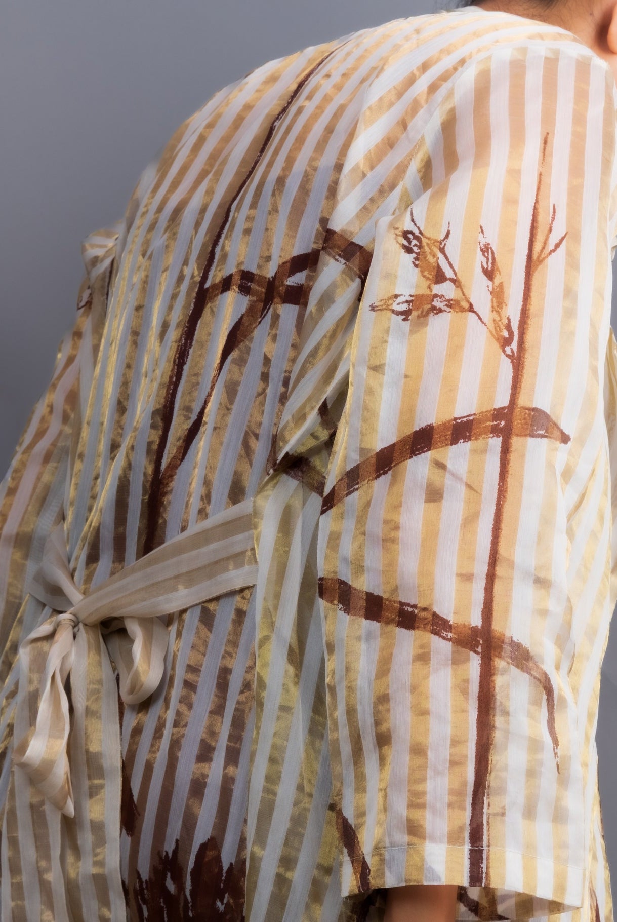 Wine Chanderi Dress & White Gold Botanical Trench Set - CiceroniDressesOtouto