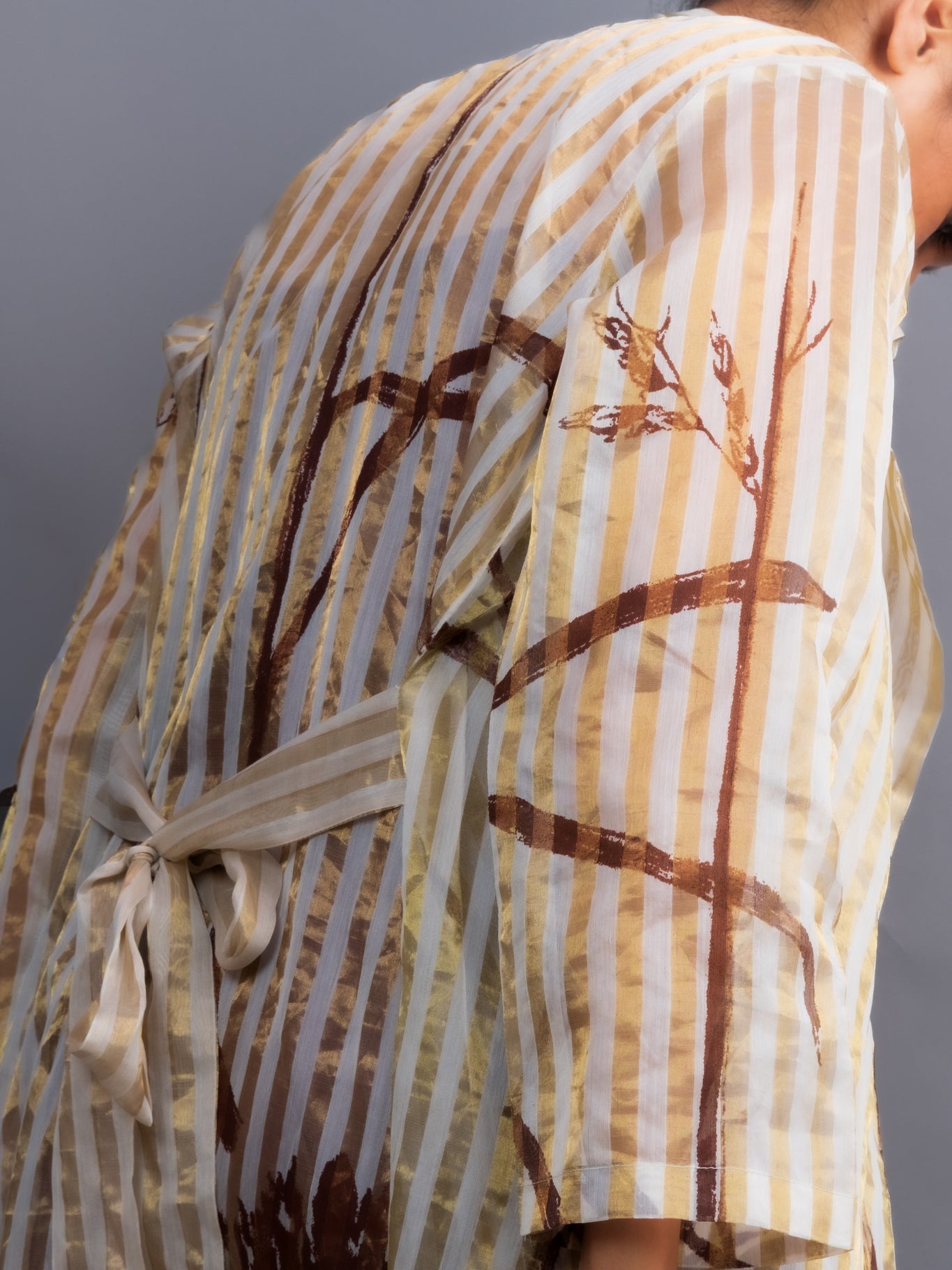 Wine Chanderi Dress & White Gold Botanical Trench Set - CiceroniDressesOtouto