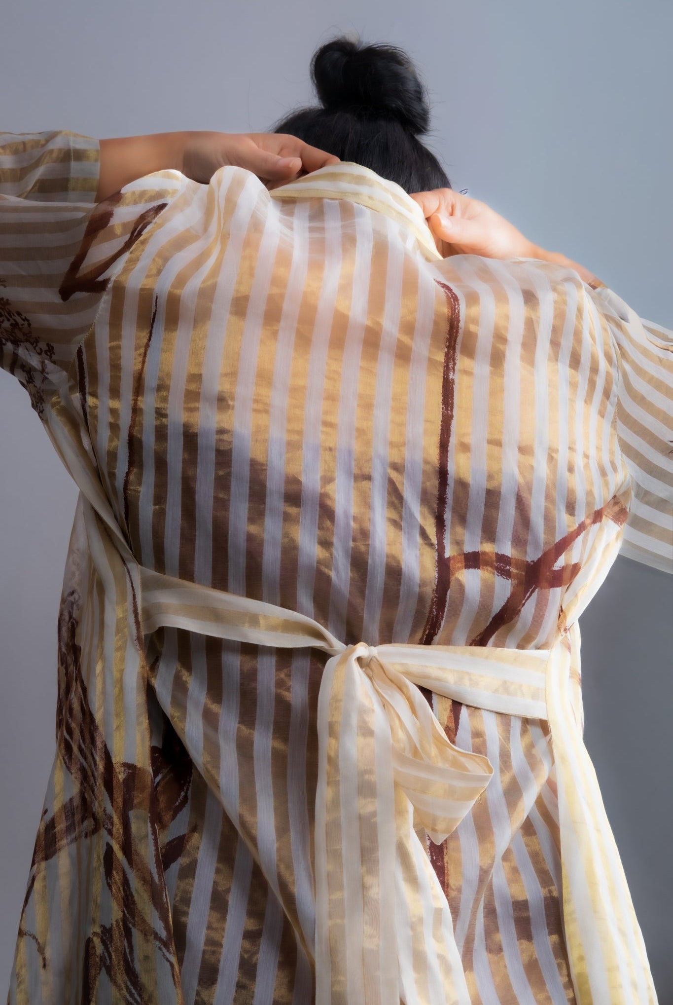 Wine Chanderi Dress & White Gold Botanical Trench Set - CiceroniDressesOtouto