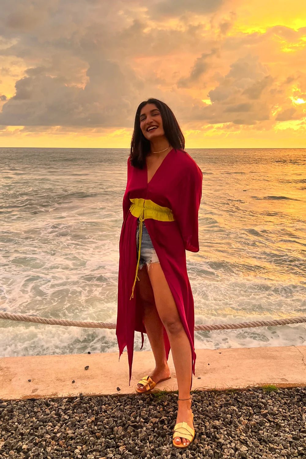 Wine - Neon Asymmetrical Cape - CiceroniDressesNeora