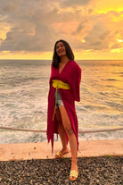 Wine - Neon Asymmetrical Cape - CiceroniDressesNeora