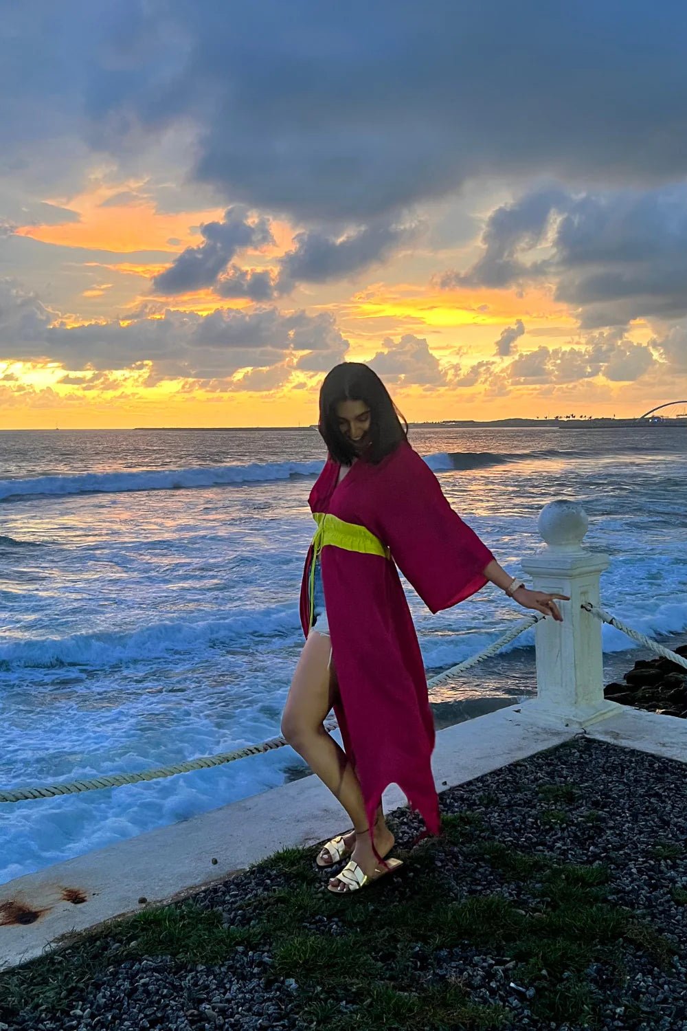 Wine - Neon Asymmetrical Cape - CiceroniDressesNeora