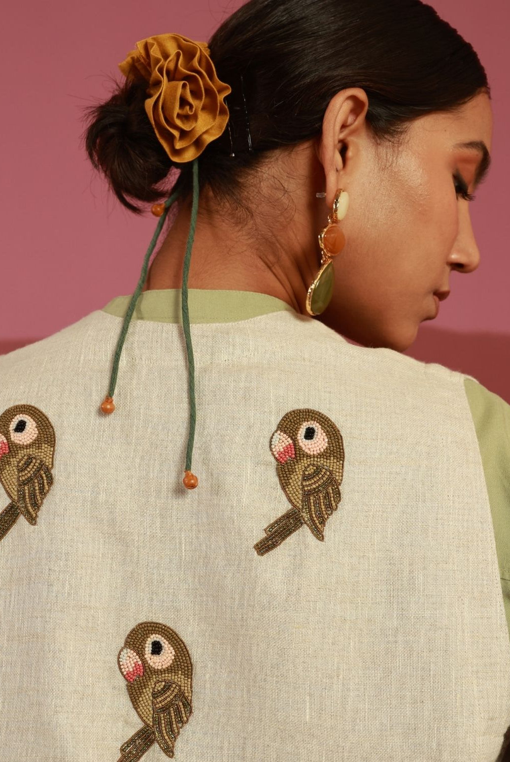 Winglore - Beige Hand Embroidered Parakeets Gilet - CiceroniJacketsWinglore