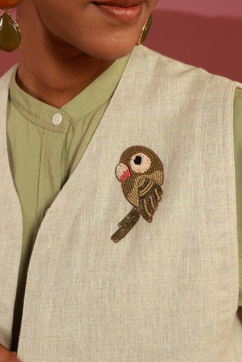 Winglore - Beige Hand Embroidered Parakeets Gilet - CiceroniJacketsWinglore