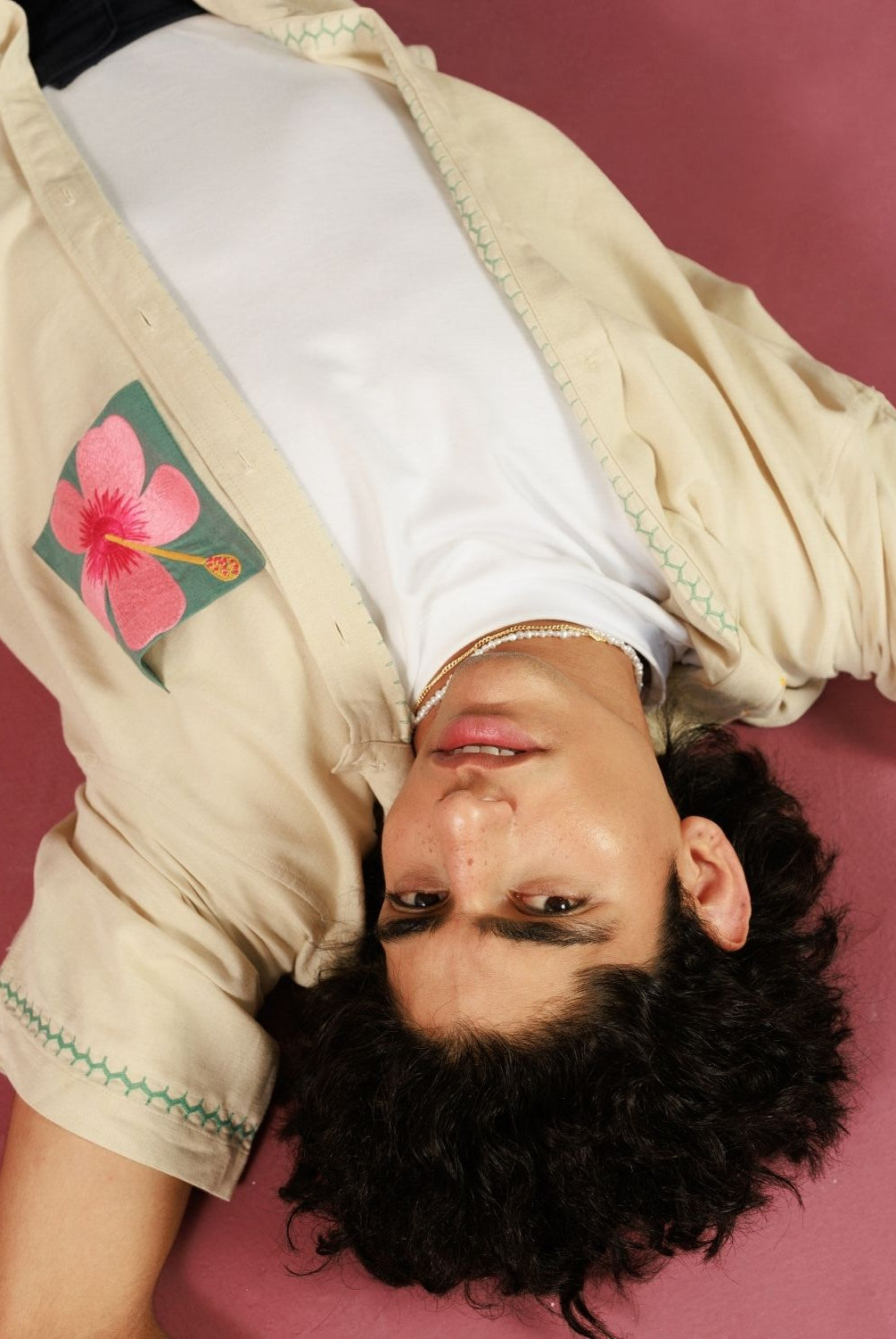 Winglore - Beige Pocket Patch Hand Embroiderd Pure Linen Oversized Shirt - CiceroniUnisex ShirtsWinglore