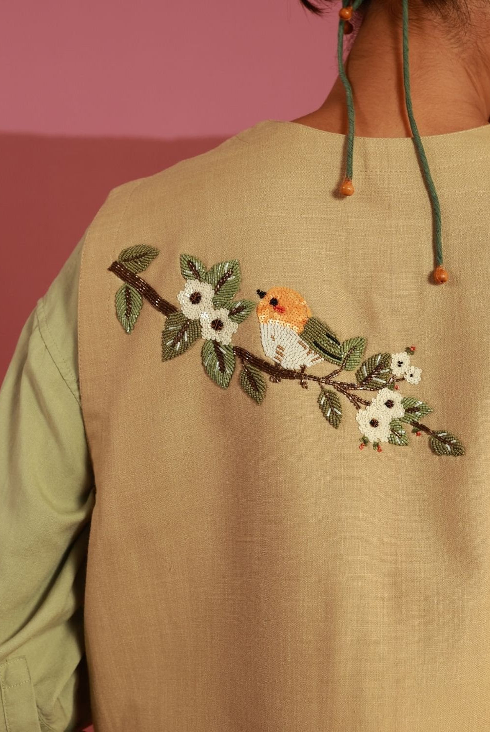 Winglore - Beige The Perch Hand Embroidered Gilet - CiceroniJacketsWinglore