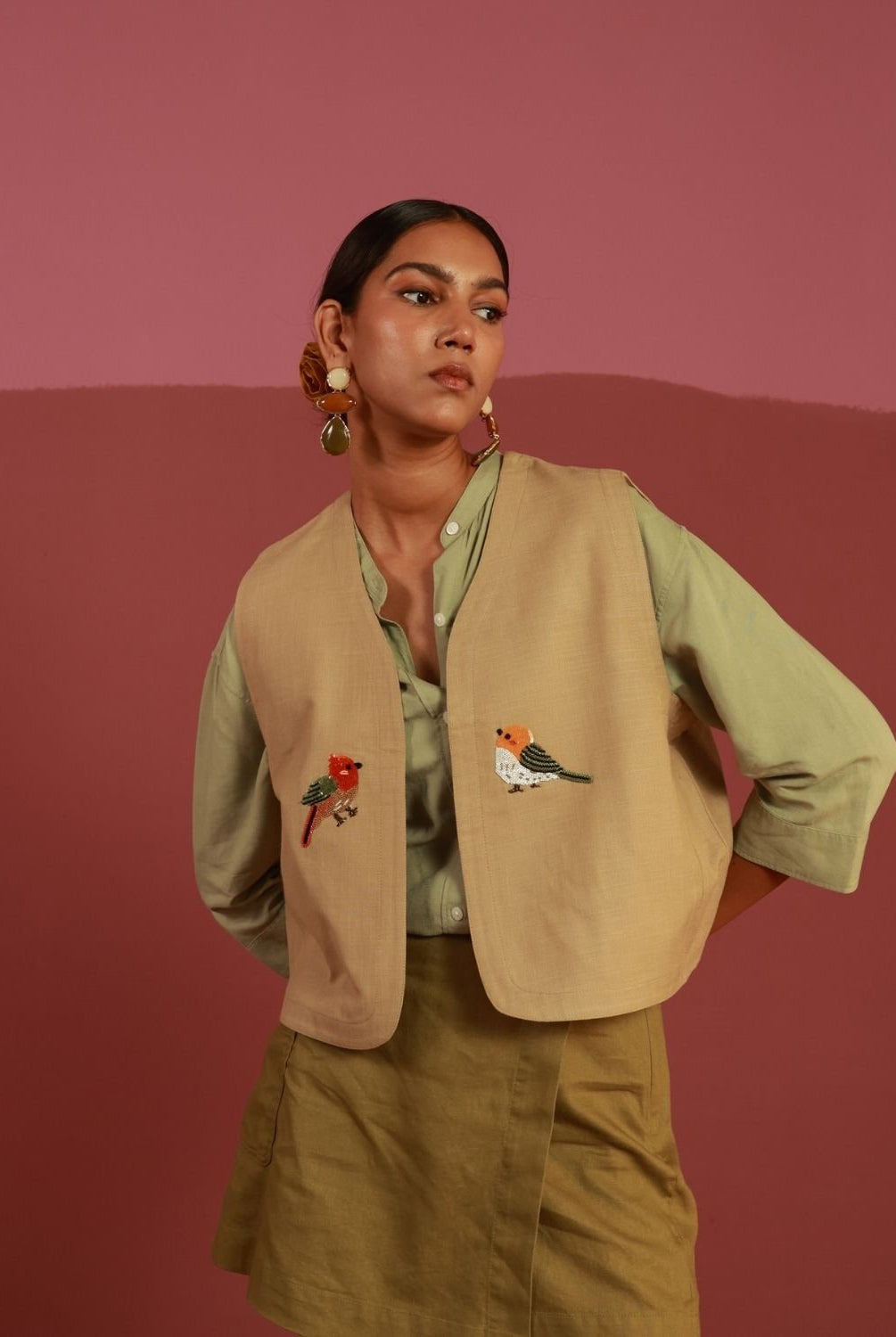 Winglore - Beige The Perch Hand Embroidered Gilet - CiceroniJacketsWinglore
