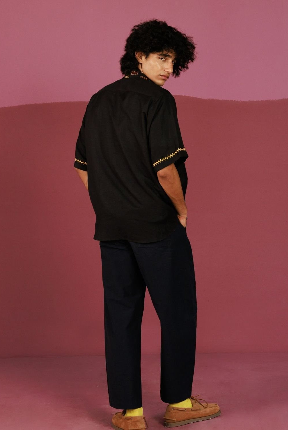 Winglore - Black Hand Embroiderd Fish Pure Linen Oversized Shirt - CiceroniUnisex ShirtsWinglore