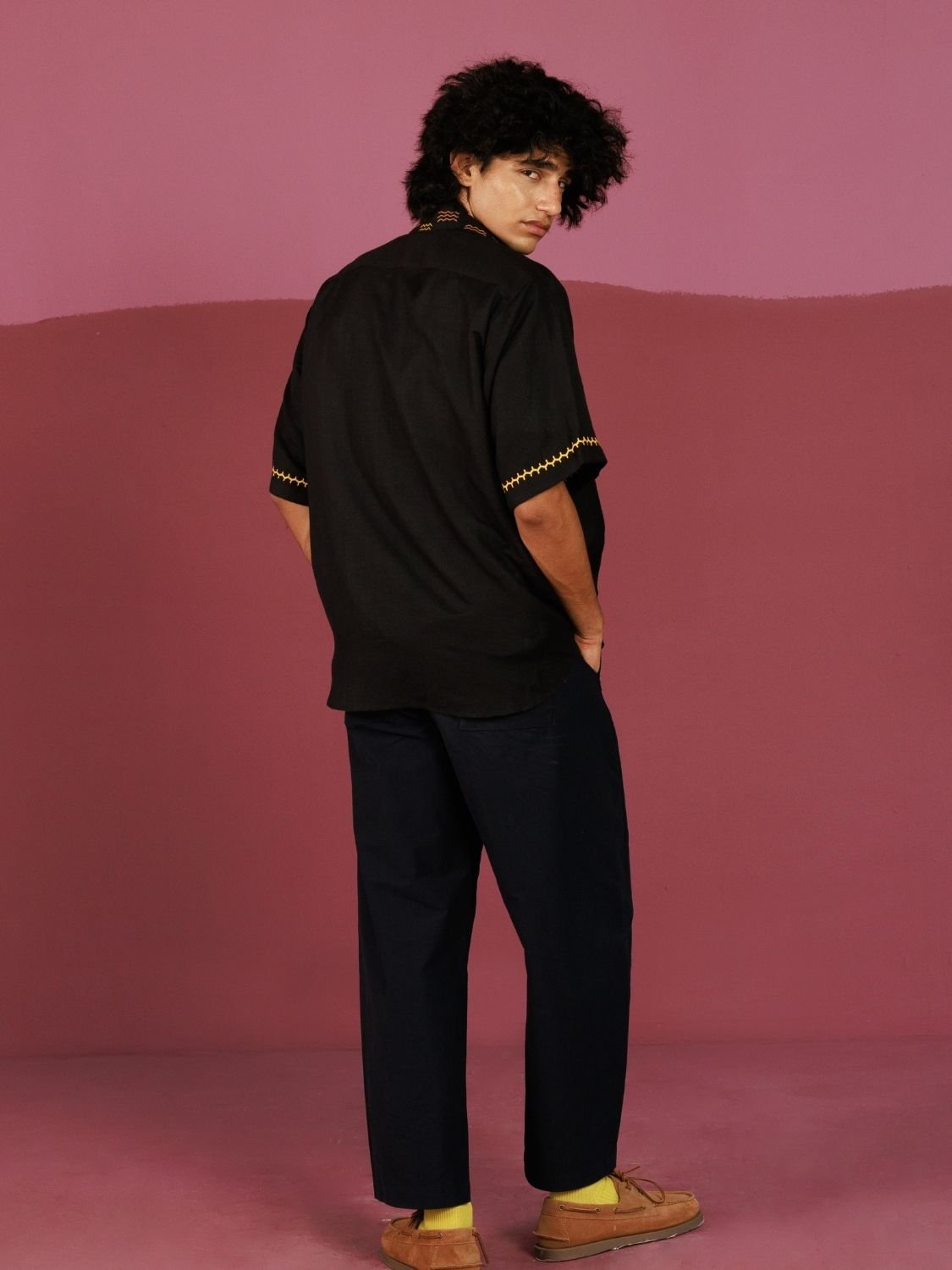Winglore - Black Hand Embroiderd Fish Pure Linen Oversized Shirt - CiceroniUnisex ShirtsWinglore