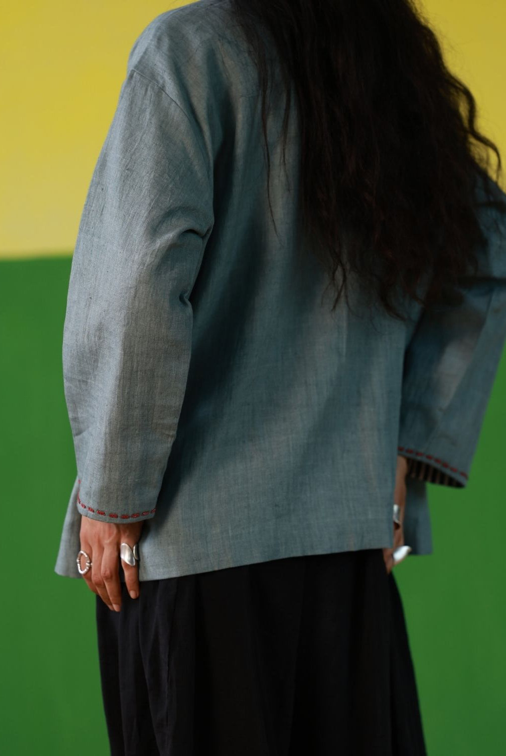 Winglore - Black Linen Unisex Kimono Jacket with Coral & Fish Hand Embroidery - CiceroniJacketWinglore