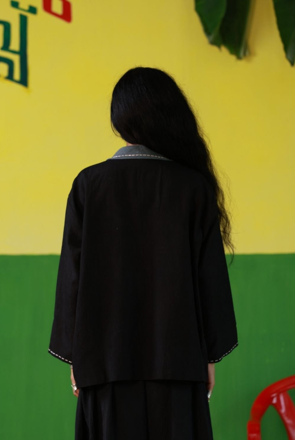 Winglore - Black Linen Unisex Kimono Jacket with Penguin Hand Embroidery - CiceroniJacketWinglore