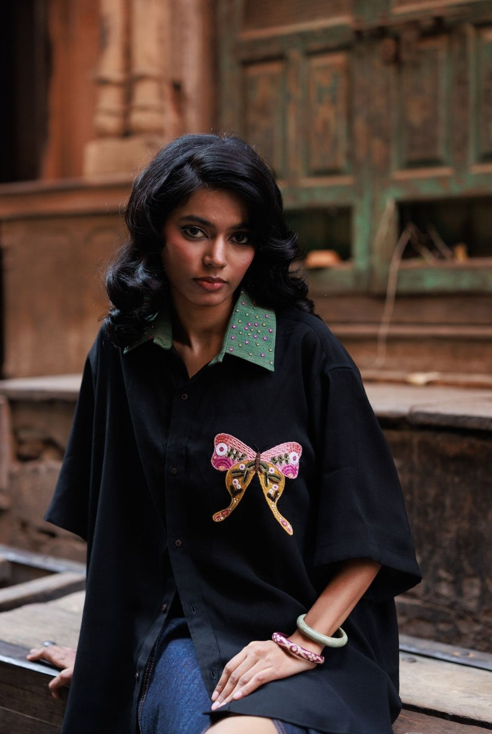 Winglore - Black Slub Cotton Hand-Embroidered Oversized Shirt - CiceroniUnisex ShirtsWinglore