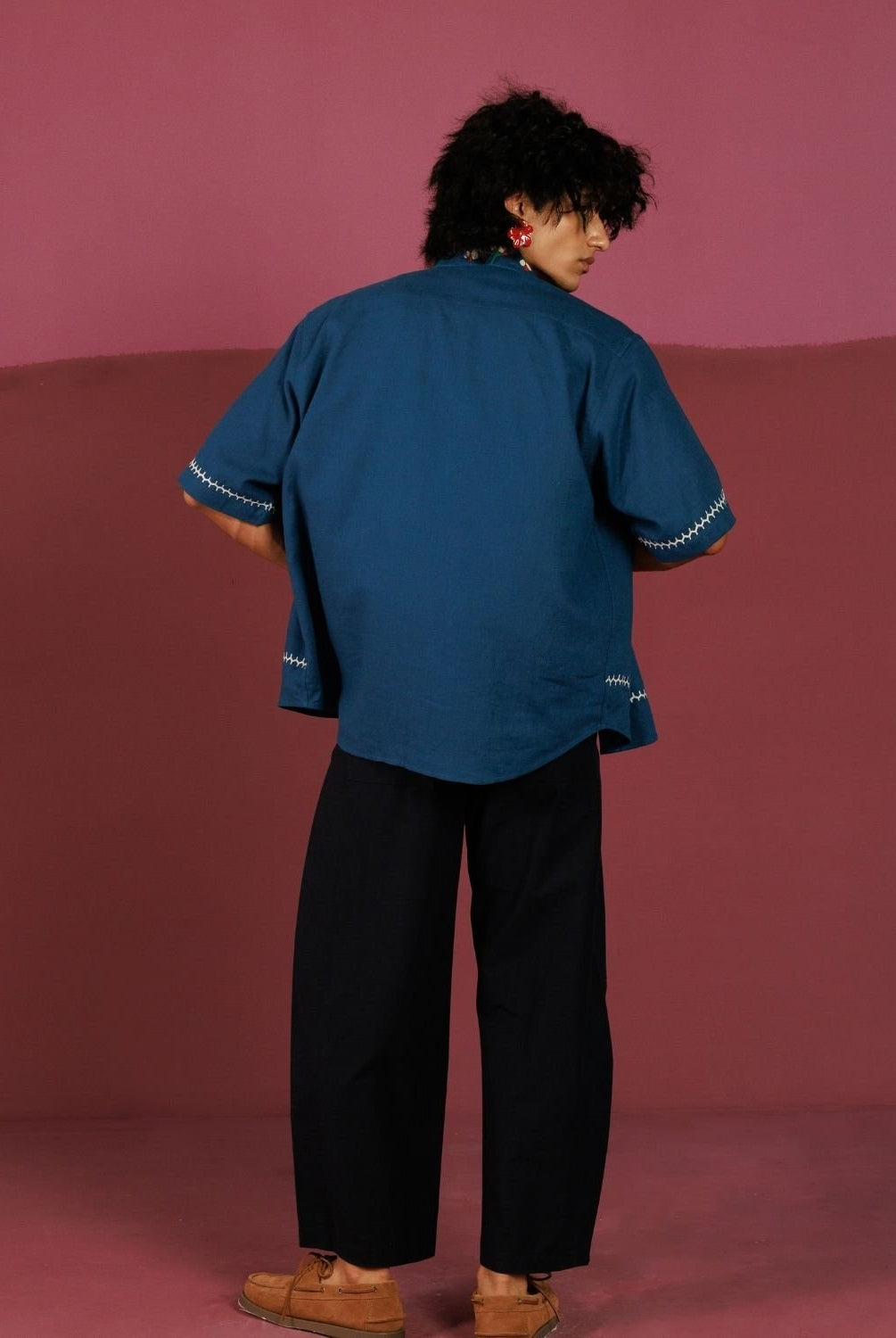 Winglore - Blue Hand Embroiderd Pure Linen Oversized Shirt - CiceroniUnisex ShirtsWinglore