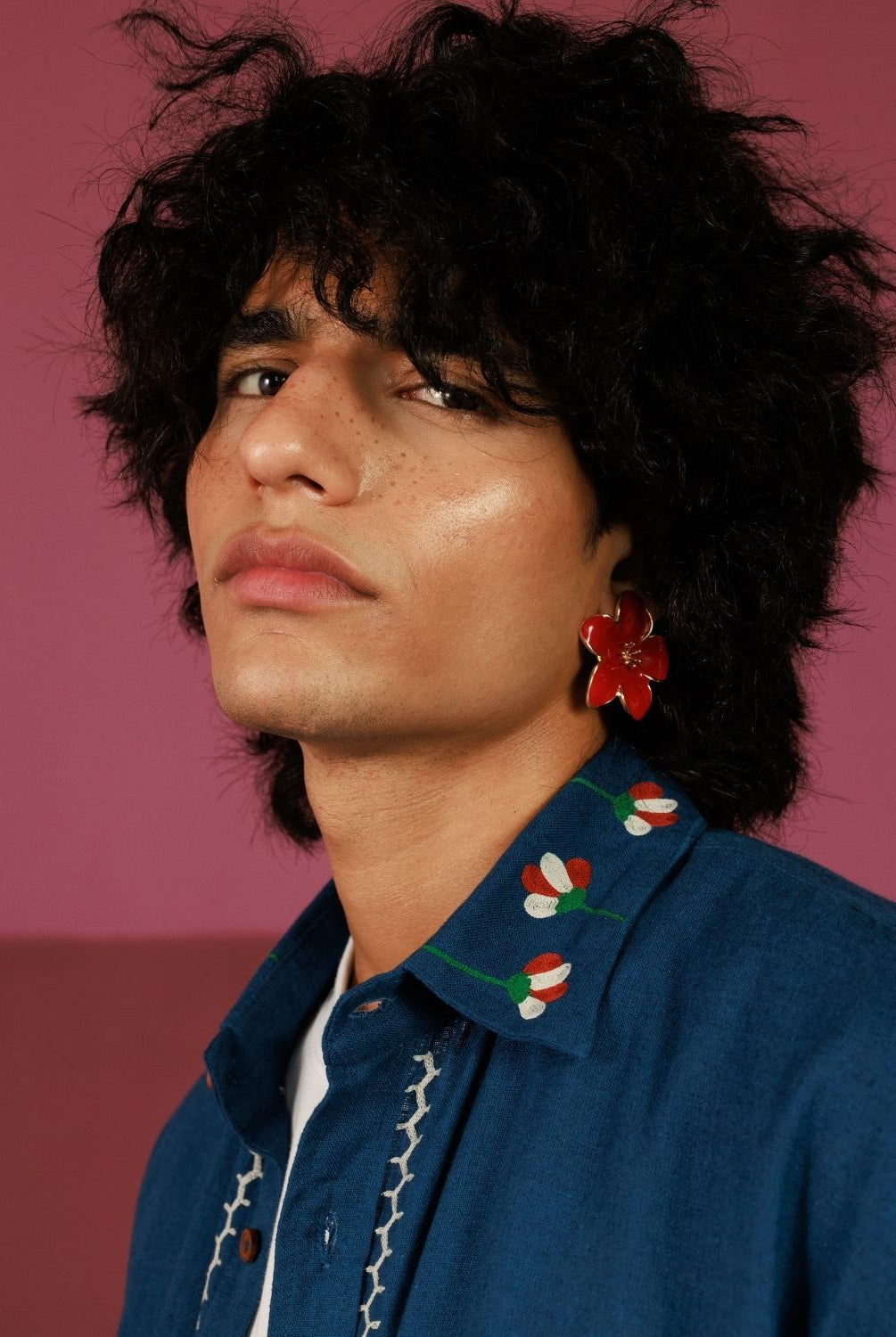 Winglore - Blue Hand Embroiderd Pure Linen Oversized Shirt - CiceroniUnisex ShirtsWinglore