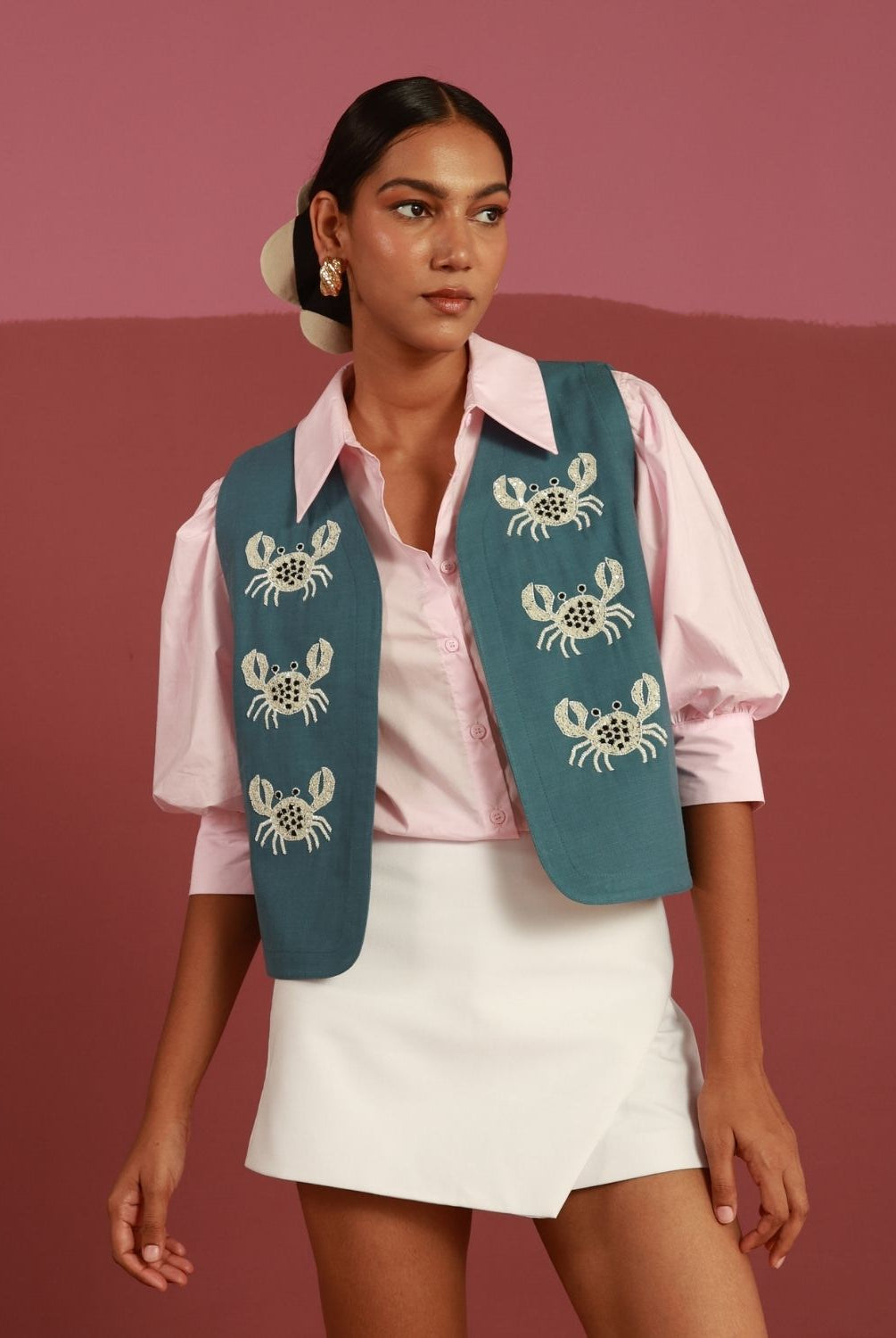 Winglore - Blue The Crabby Edit Hand-Embroidered Gilet - CiceroniJacketsWinglore
