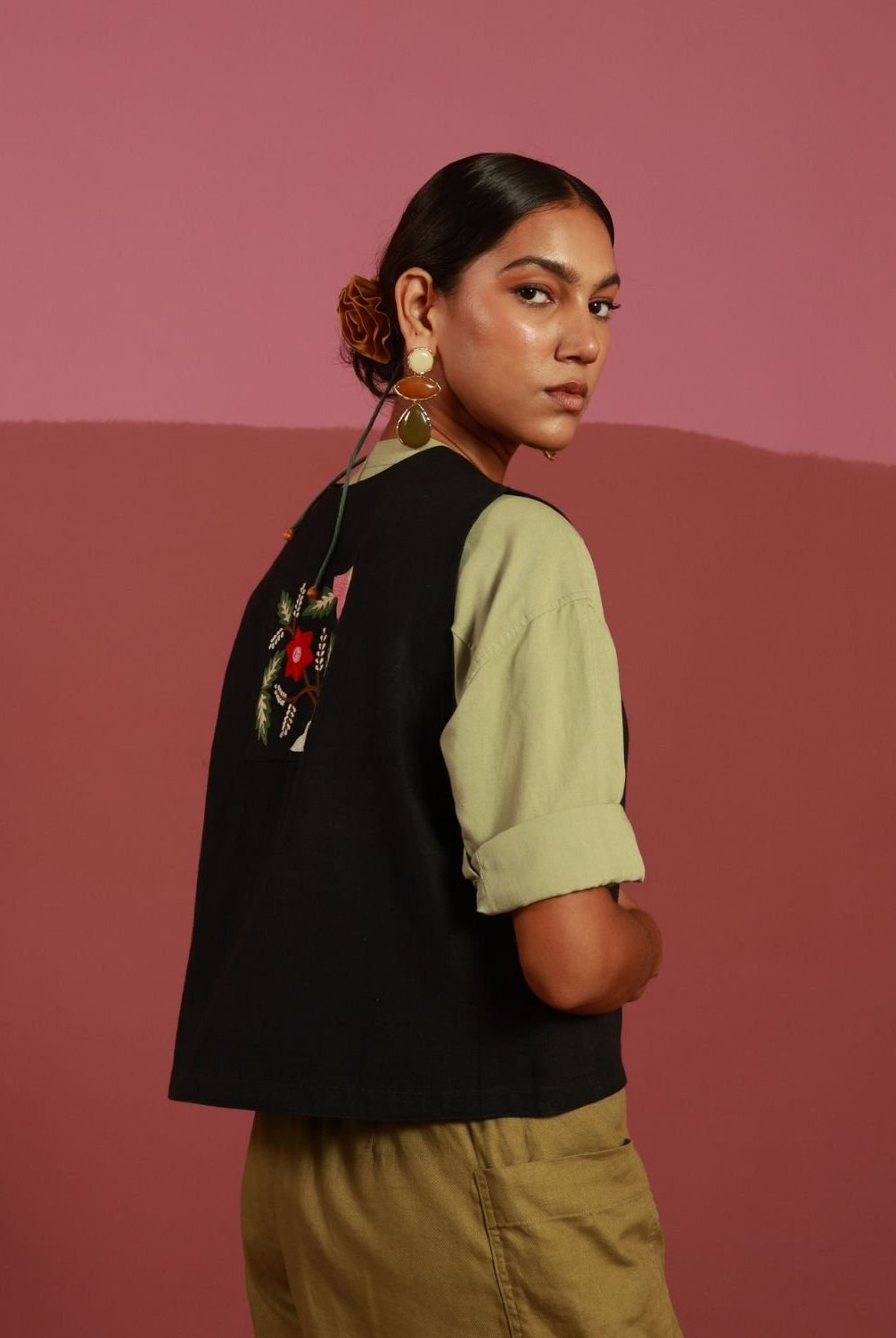 Winglore - Bold Black Patch Hand Embroidered Gilet - CiceroniJacketsWinglore