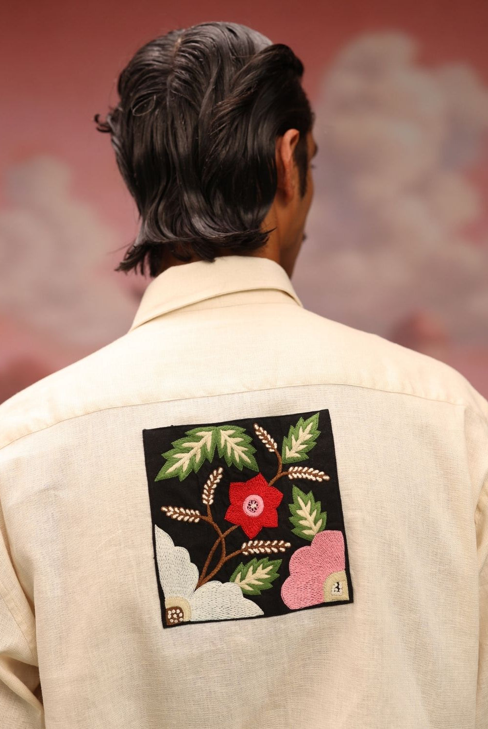 Winglore - Cream Bold Black Patch Hand Embroiderd Pure Linen Oversized Shirt - CiceroniUnisex ShirtsWinglore