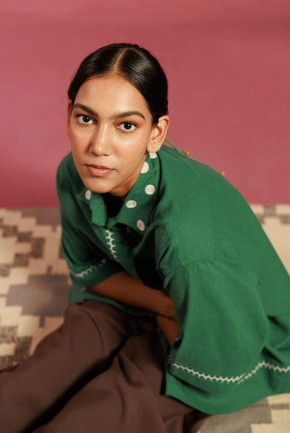 Winglore - Green Hand Embroiderd Pure Linen Ladybug Oversized Shirt - CiceroniUnisex ShirtsWinglore