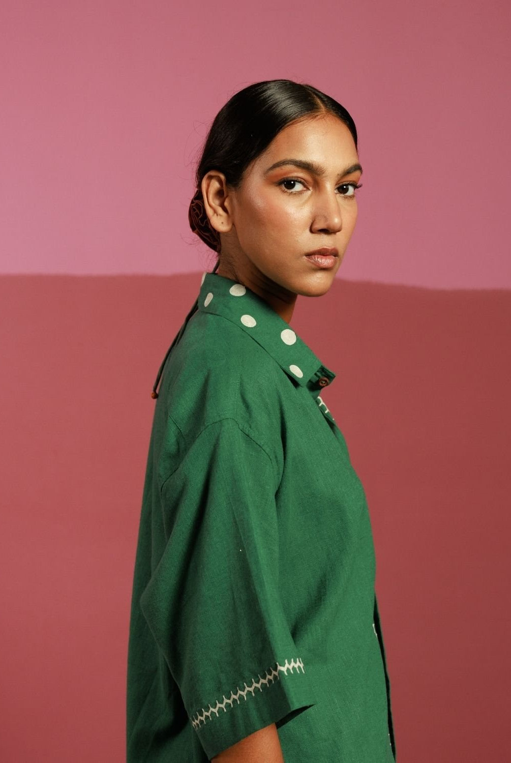 Winglore - Green Hand Embroiderd Pure Linen Ladybug Oversized Shirt - CiceroniUnisex ShirtsWinglore