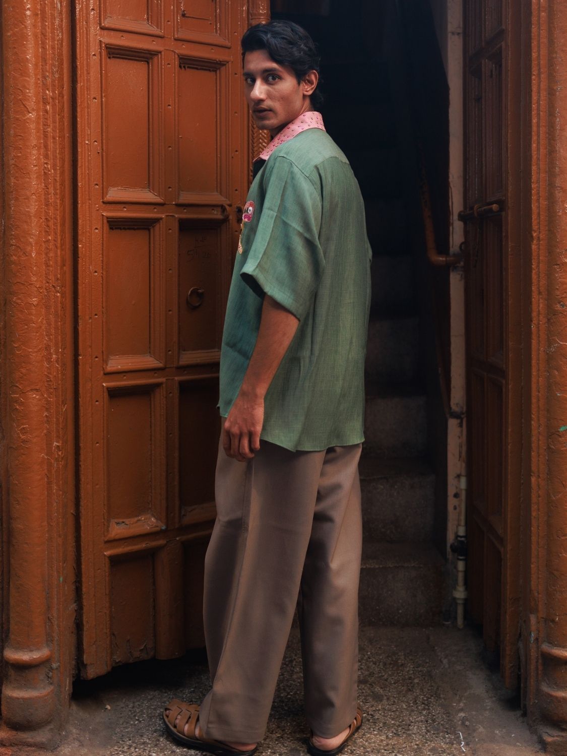 Winglore - Green Slub Cotton Hand-Embroidered Oversized Shirt - CiceroniUnisex ShirtsWinglore