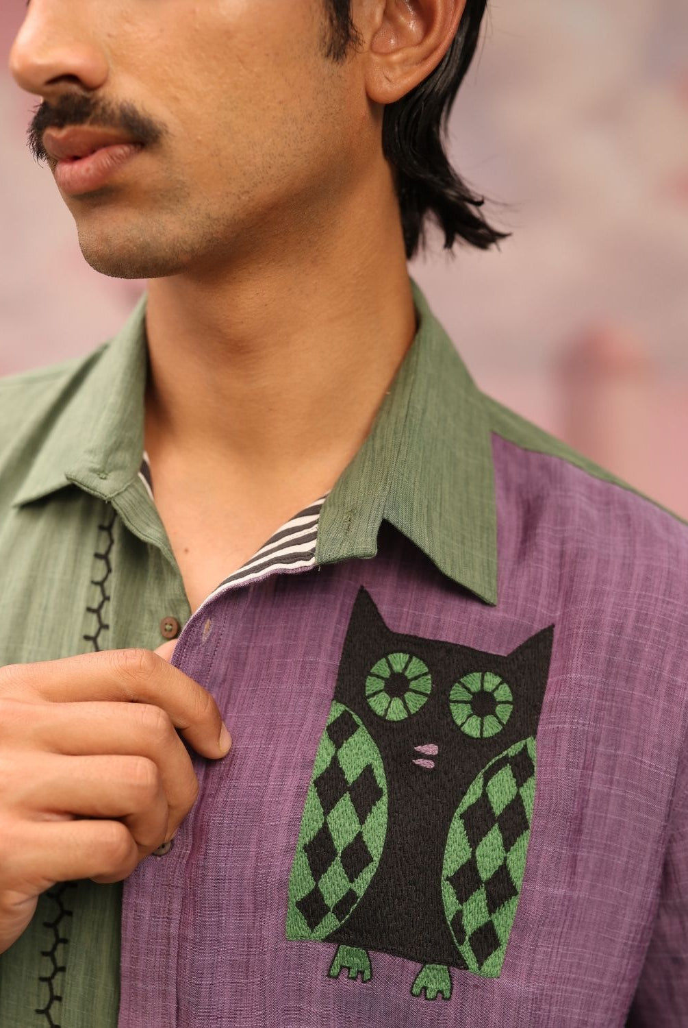 Winglore - Half and half: The Green Edition Owls Hand Embroidered Shirt & Pants - CiceroniCo-ord setWinglore