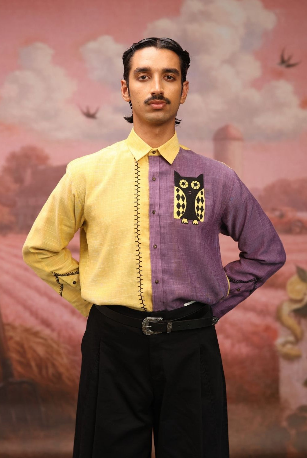 Winglore - Half and half: The Yellow Edition Owls Hand Embroidered Shirt & Pants - CiceroniCo-ord setWinglore