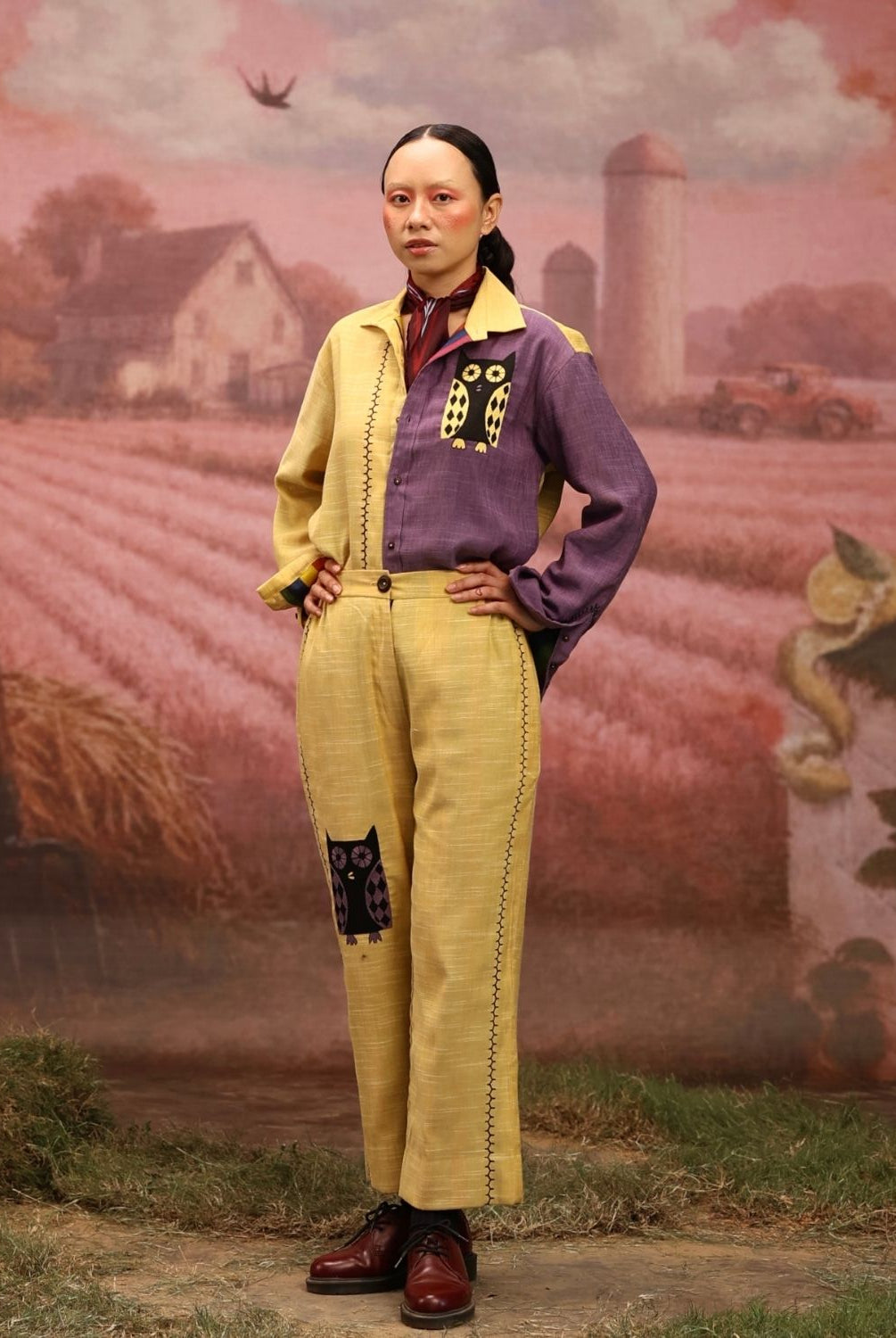 Winglore - Half and half: The Yellow Edition Owls Hand Embroidered Shirt & Pants - CiceroniCo-ord setWinglore