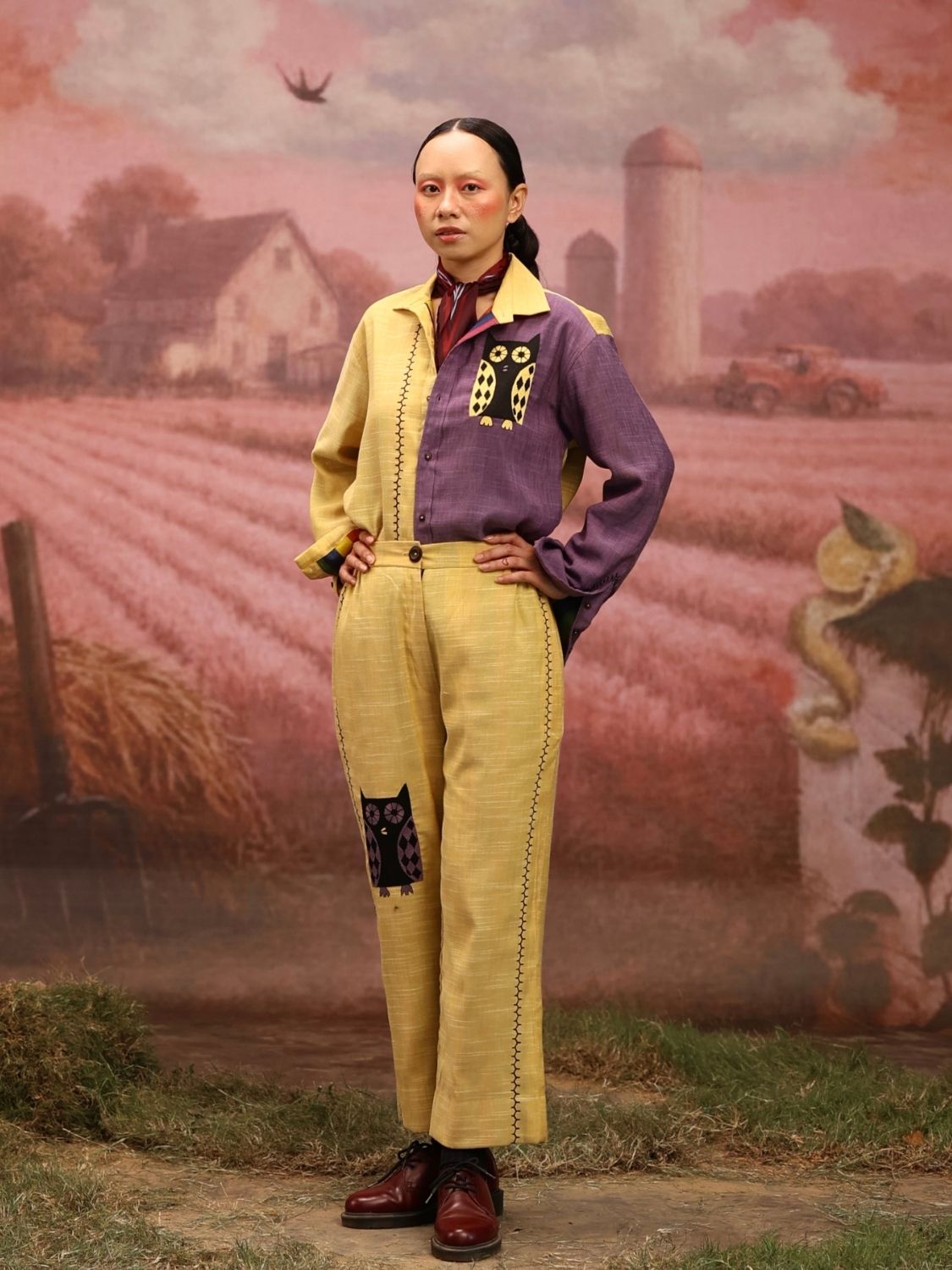 Winglore - Half and half: The Yellow Edition Owls Hand Embroidered Shirt & Pants - CiceroniCo-ord setWinglore