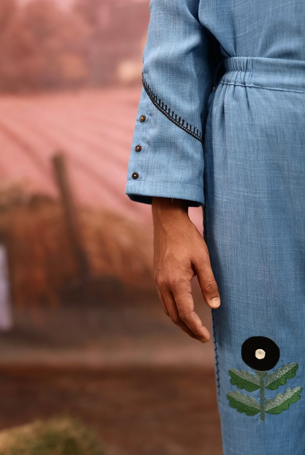 Winglore - Half & half: Blue flower Hand Embroidered Shirt & Pants - CiceroniCo-ord setWinglore