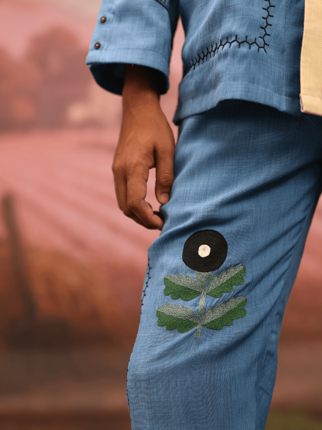 Winglore - Half & half: Blue flower Hand Embroidered Shirt & Pants - CiceroniCo-ord setWinglore