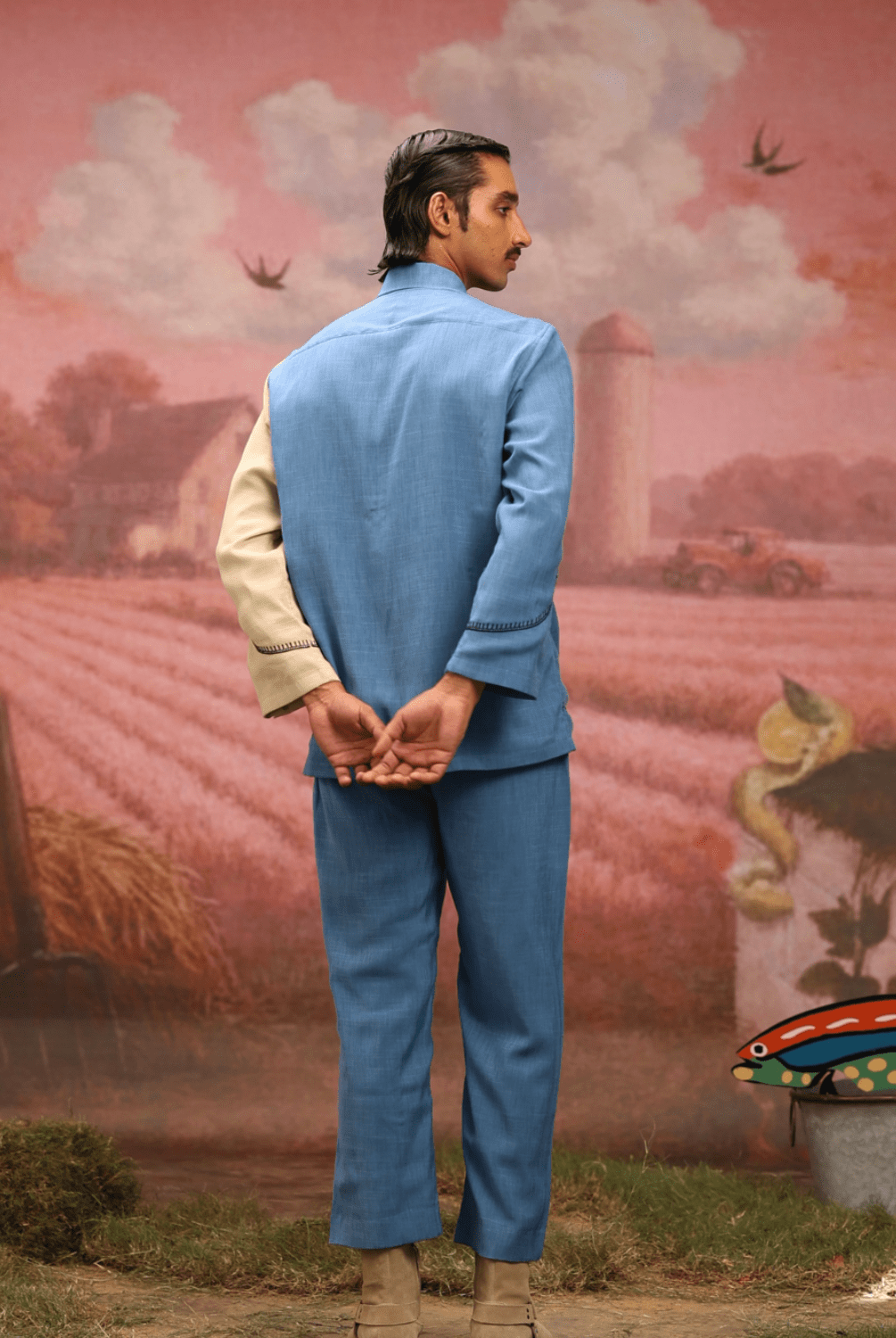 Winglore - Half & half: Blue flower Hand Embroidered Shirt & Pants - CiceroniCo-ord setWinglore