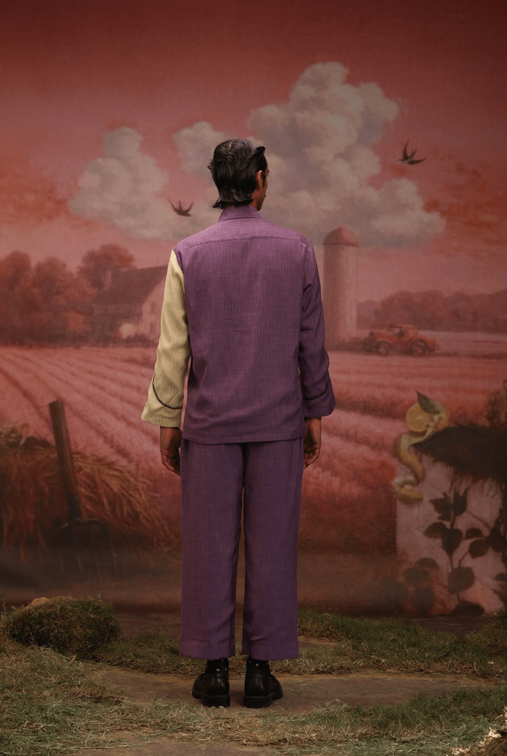 Winglore - Half & Half: Purple flower Hand Embroidered Shirt & Pants - CiceroniCo-ord setWinglore