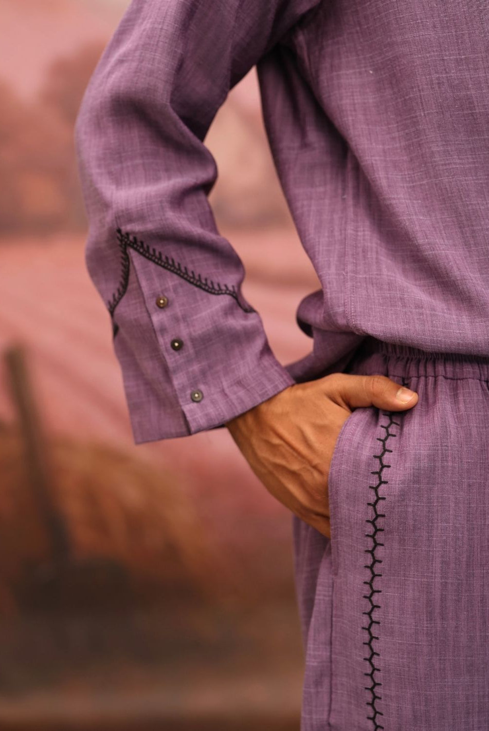 Winglore - Half & Half: Purple flower Hand Embroidered Shirt & Pants - CiceroniCo-ord setWinglore