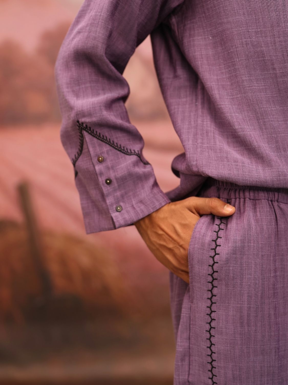 Winglore - Half & Half: Purple flower Hand Embroidered Shirt & Pants - CiceroniCo-ord setWinglore