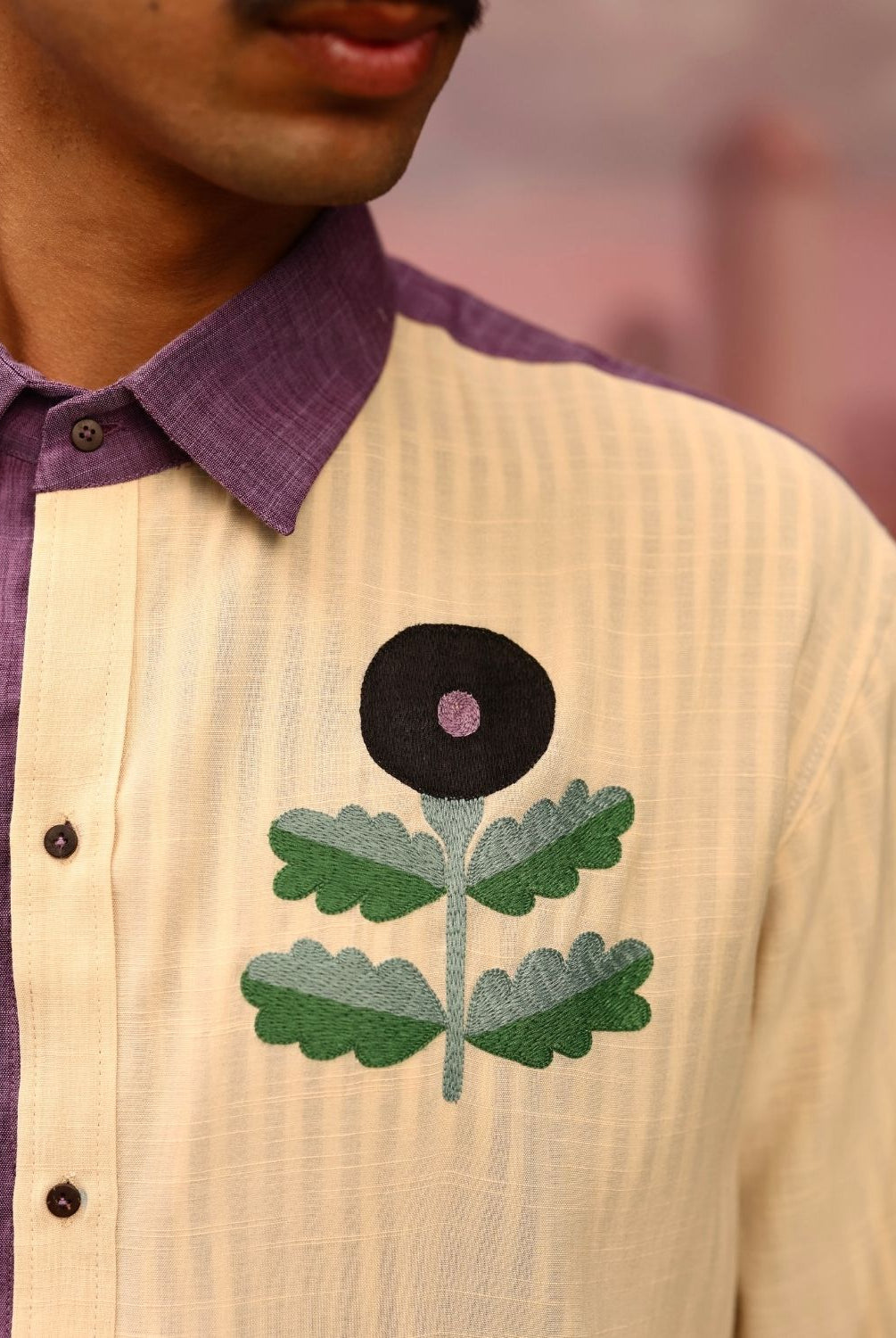 Winglore - Half & Half: Purple flower Hand Embroidered Shirt & Pants - CiceroniCo-ord setWinglore