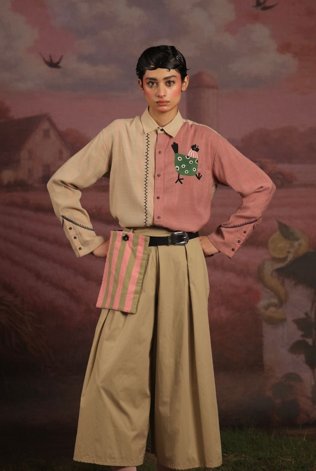 Winglore - Half & half: The Hens Hand Embroidered Shirt & Pants - CiceroniCo-ord setWinglore