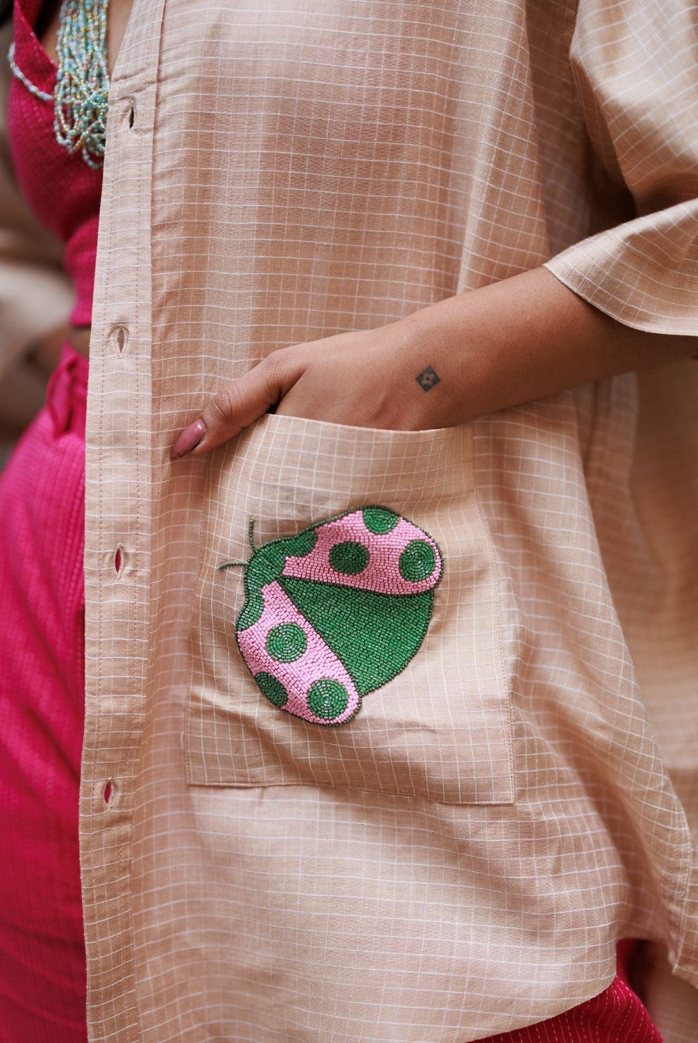 Winglore - Hand Embroiderd Kosa Silk Ladybug Luck Oversized Shirt - CiceroniUnisex ShirtsWinglore