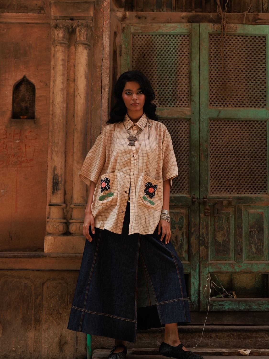 Winglore - Hand Embroiderd Kosa Silk Prim & Primrose Flower Oversized Shirt - CiceroniUnisex ShirtsWinglore