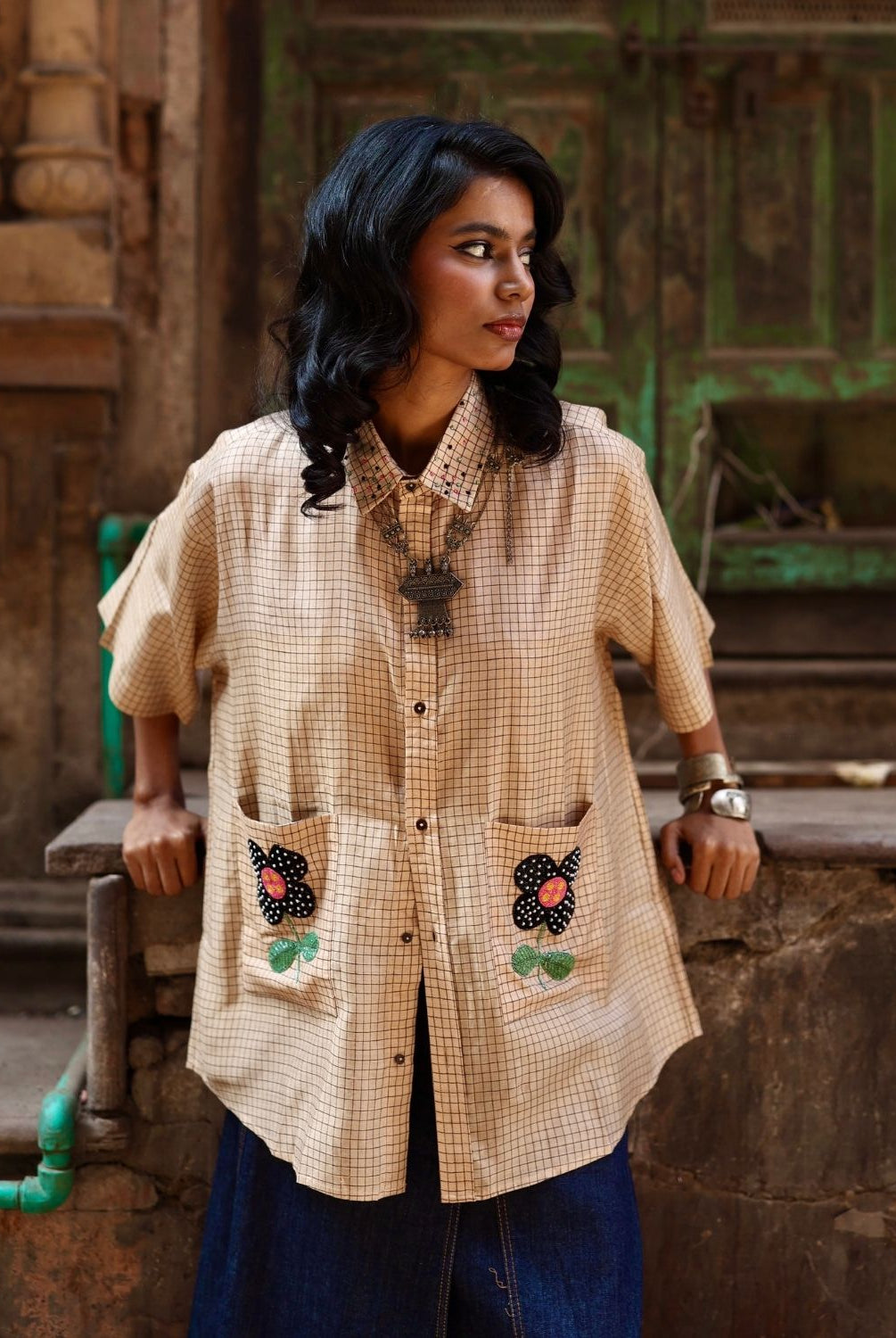 Winglore - Hand Embroiderd Kosa Silk Prim & Primrose Flower Oversized Shirt - CiceroniUnisex ShirtsWinglore