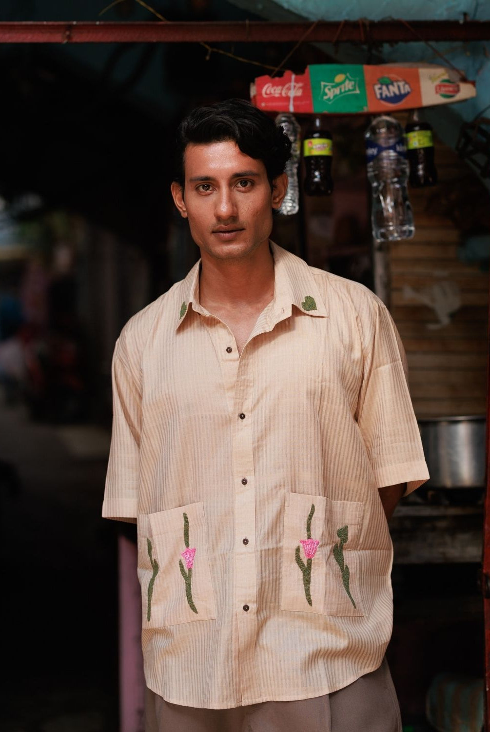 Winglore - Hand Embroiderd Kosa Silk Tulips & Hearts Oversized Shirt - CiceroniUnisex ShirtsWinglore