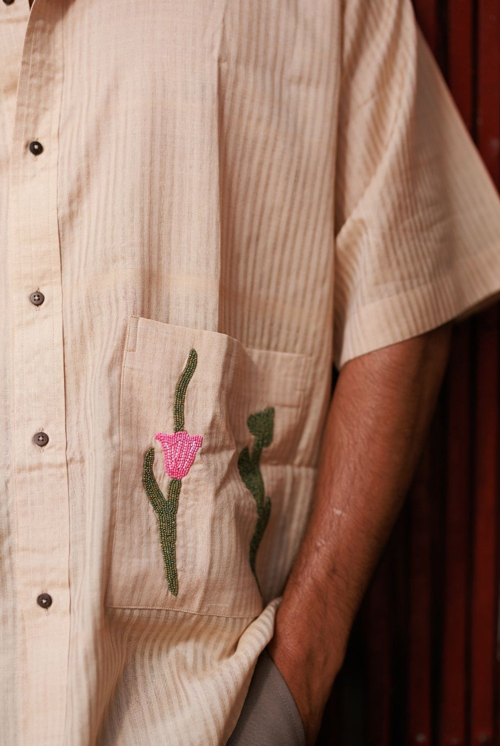 Winglore - Hand Embroiderd Kosa Silk Tulips & Hearts Oversized Shirt - CiceroniUnisex ShirtsWinglore