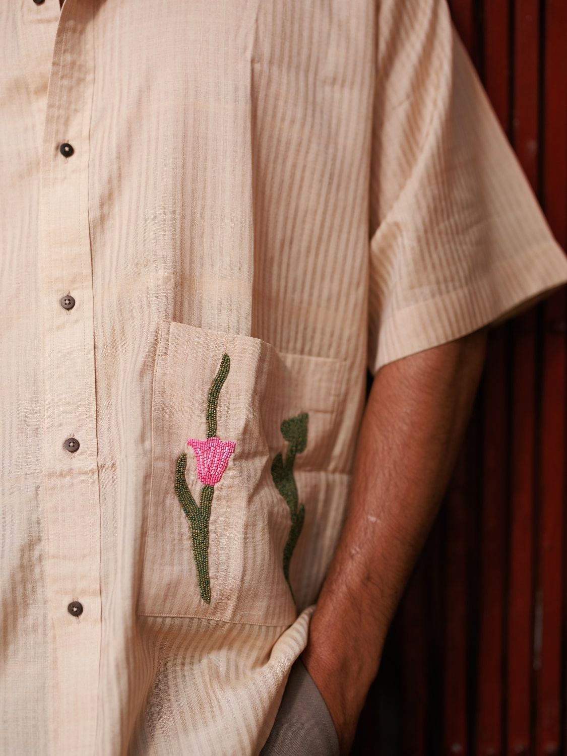 Winglore - Hand Embroiderd Kosa Silk Tulips & Hearts Oversized Shirt - CiceroniUnisex ShirtsWinglore