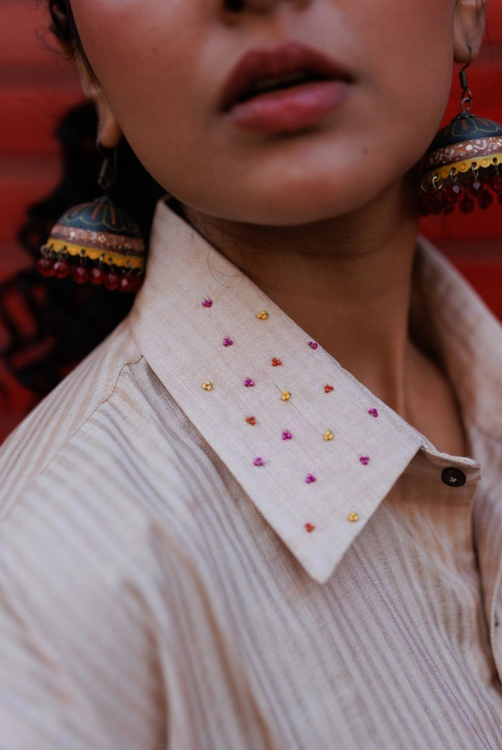 Winglore - Hand Embroiderd Kosa Silk Tulips Oversized Shirt - CiceroniUnisex ShirtsWinglore