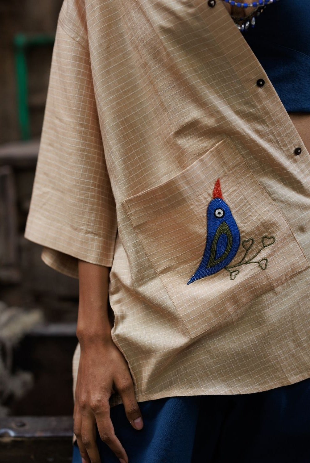 Winglore - Hand Embroiderd Kosa Silk Two-Birds Oversized Shirt - CiceroniUnisex ShirtsWinglore
