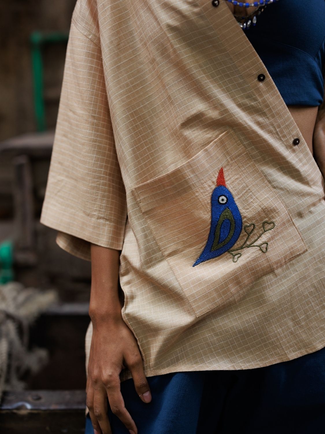 Winglore - Hand Embroiderd Kosa Silk Two-Birds Oversized Shirt - CiceroniUnisex ShirtsWinglore